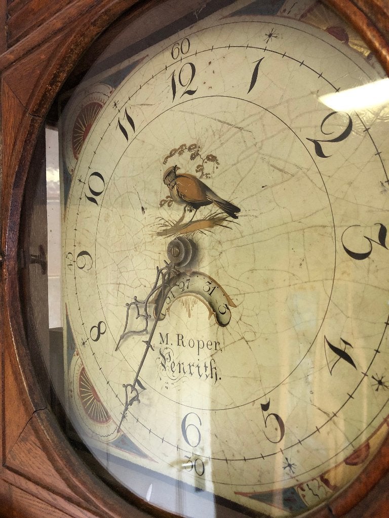 Antieke eiken staande klok Martin Roper of Penrith, werkend., Ophalen