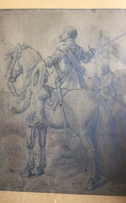 Willem van Oranje(1533-1584) Tekening in Lijst - Gesign 1881, Antiek en Kunst, Ophalen of Verzenden