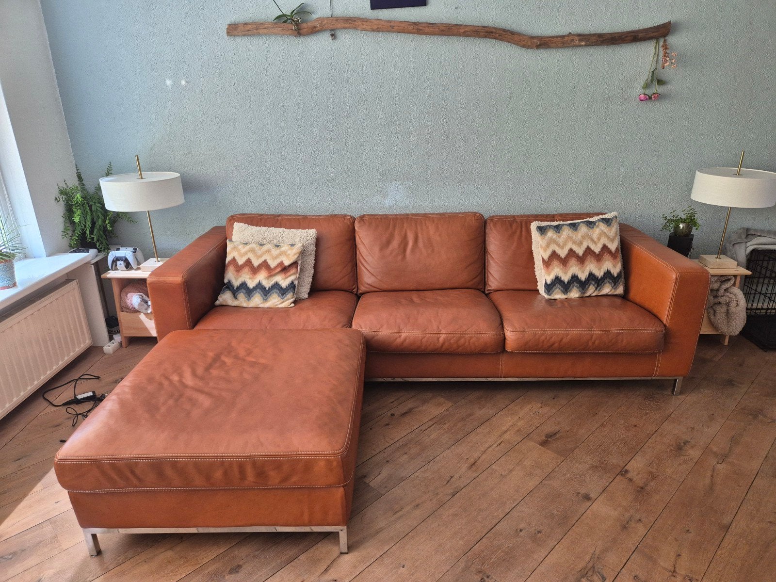 Goossens lederen bank Massimo, izgst 4-zits met hocker, Ophalen, Leer