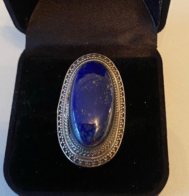 925 zilveren ring met grote lapis lazuli steen, Blauw, Nieuw, Ophalen of Verzenden, Met edelsteen