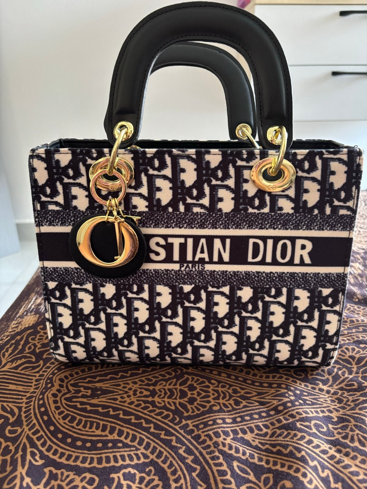 Christian Dior Lady D-Lite Tas - Zwart/Wit, Ophalen of Verzenden, Zo goed als nieuw, Zwart, Handtas