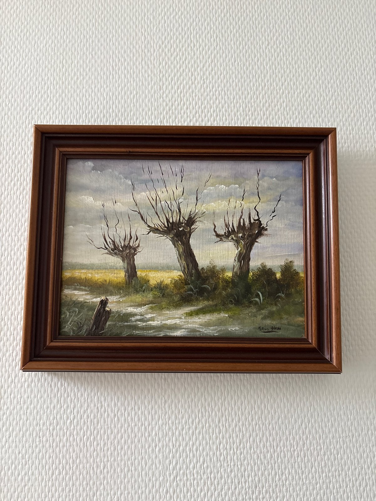 Olieverfschilderij knotwilgen, gesigneerd, 20x25 cm, Antiek en Kunst, Ophalen, Paneel, Realistisch, Gesigneerd