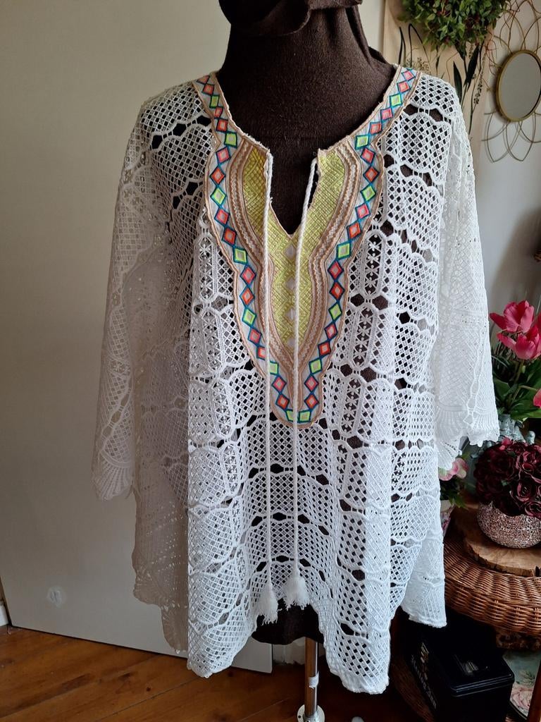 Tuniek ibiza boho style maat m l xl xxl, Ophalen of Verzenden, Zo goed als nieuw, Maat 46/48 (XL) of groter, Wit