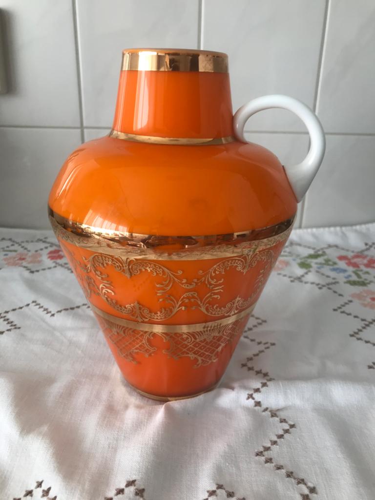 oranje vaas met gouden decoratie, Ophalen, Huis en Inrichting