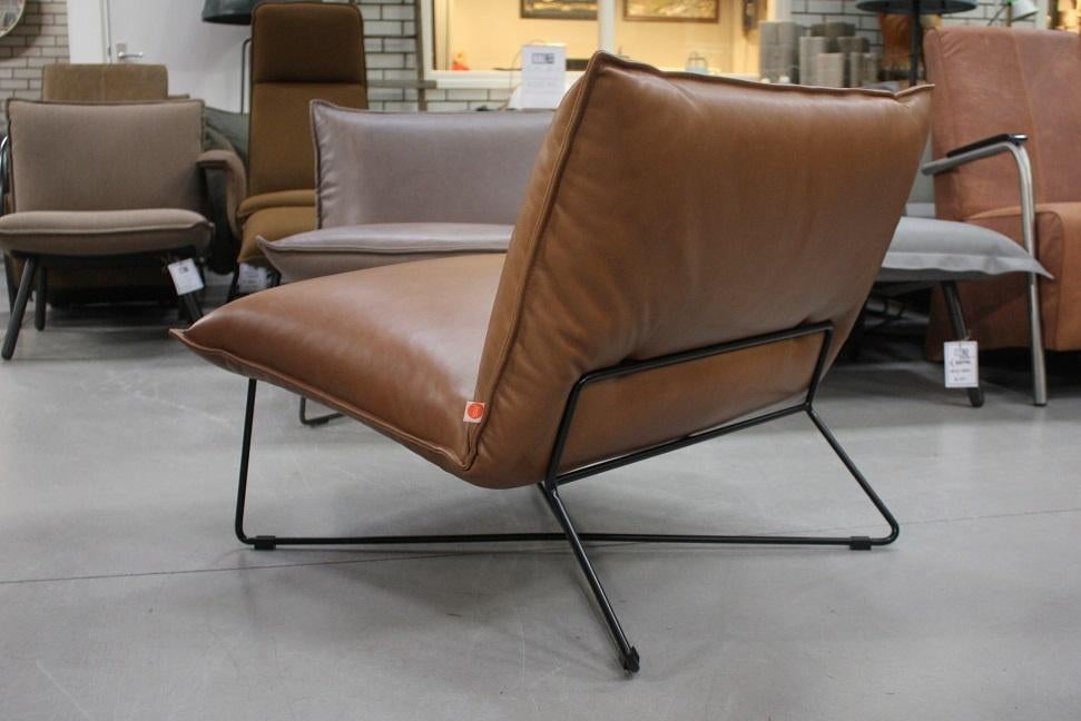 Luxe fauteuil EARL Jess design metaal leer bruin naturel, Huis en Inrichting, Fauteuils, Ophalen, 75 tot 100 cm, Zo goed als nieuw