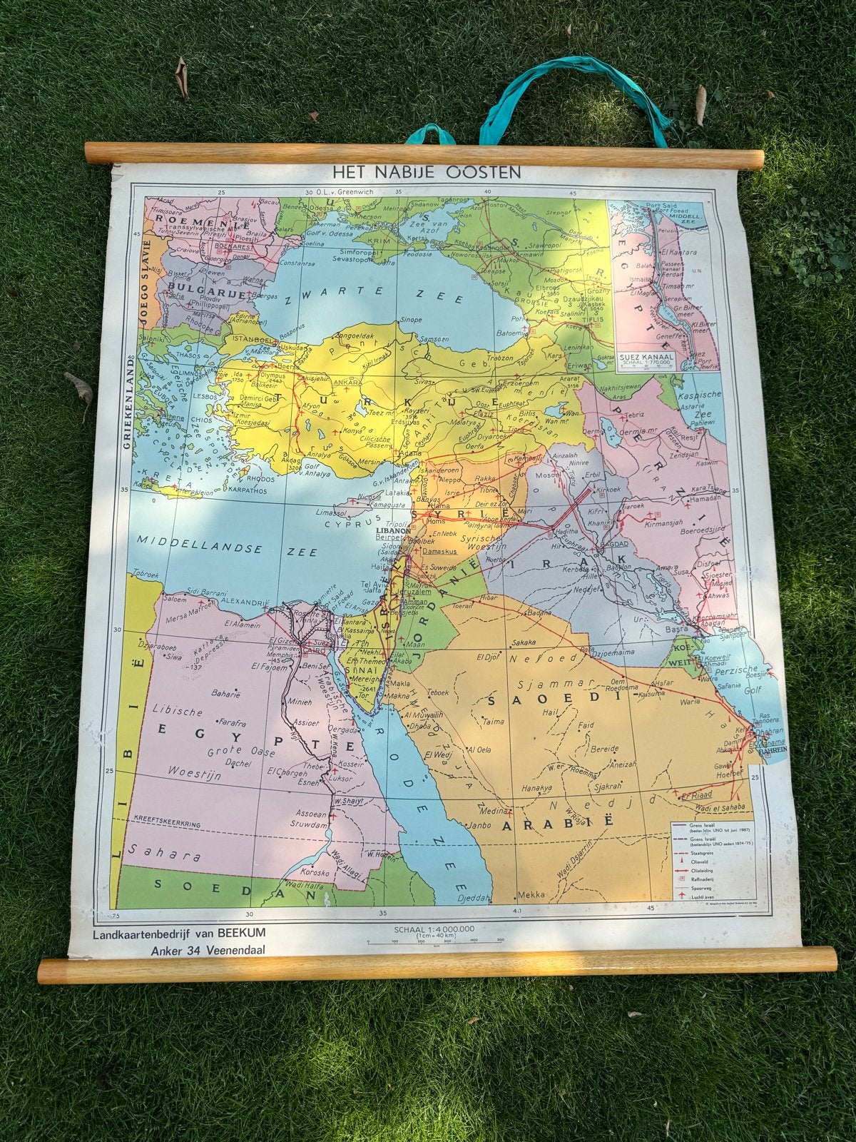 Vintage wandkaart 'Het Nabije Oosten' van Beekum, Gelezen, Landkaart, 1800 tot 2000, Europa Overig