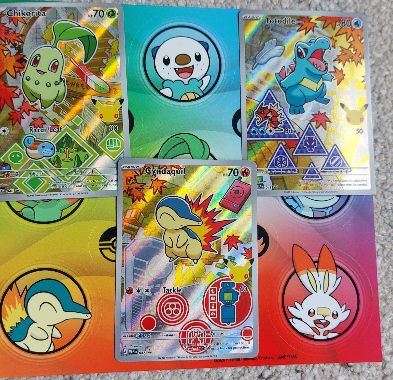 Gen 2  Pokémon Kaarten (Chikorita, Cyndaquil, Totodile, Ophalen, Zo goed als nieuw, Meerdere kaarten, Foil