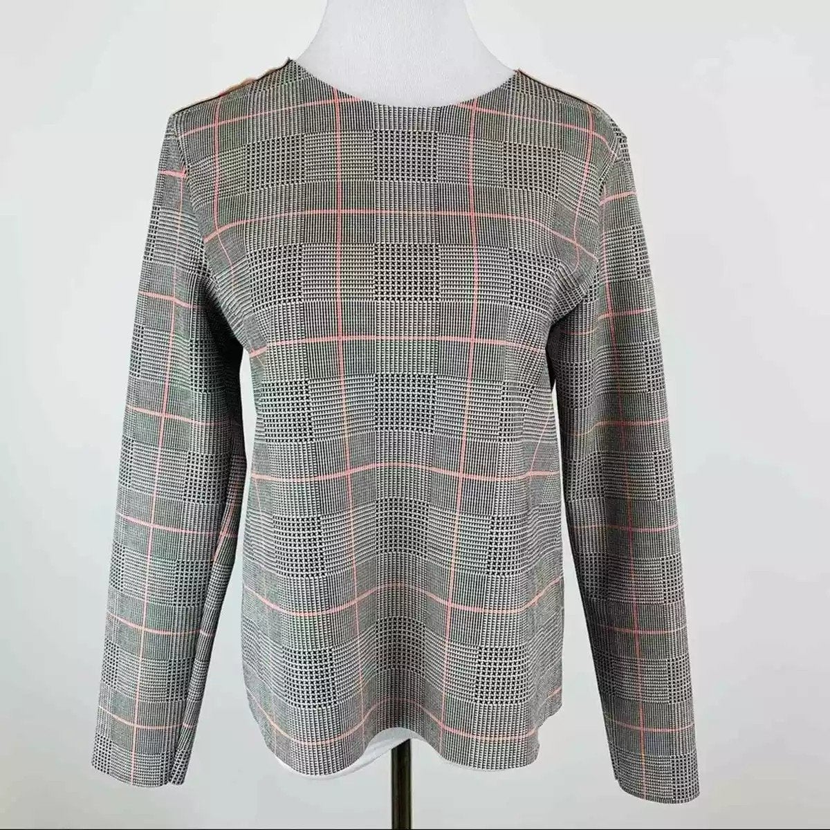 ZARA Bruine Blouse met Ruitpatroon, Structuur en Lange Mouwe, Overige kleuren, Zara, Ophalen of Verzenden, Zo goed als nieuw