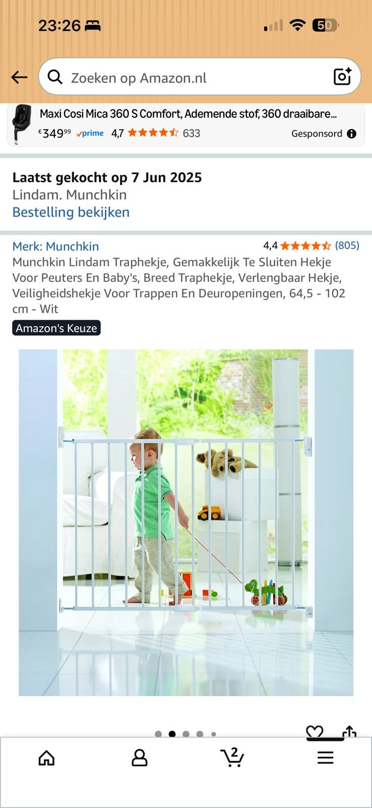 Lindam Traphekje nieuw, Kinderen en Baby's, Traphekjes, Ophalen, Gebruikt, 100 tot 115 cm, Klemhekje