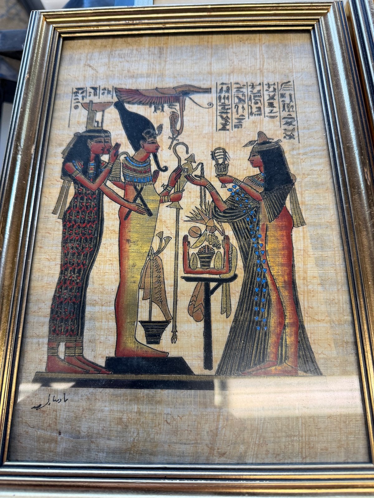 Ingelijste Egyptische papyrus schildering, Antiek en Kunst, Schilderij, Afrika, Ophalen of Verzenden, Papier/karton