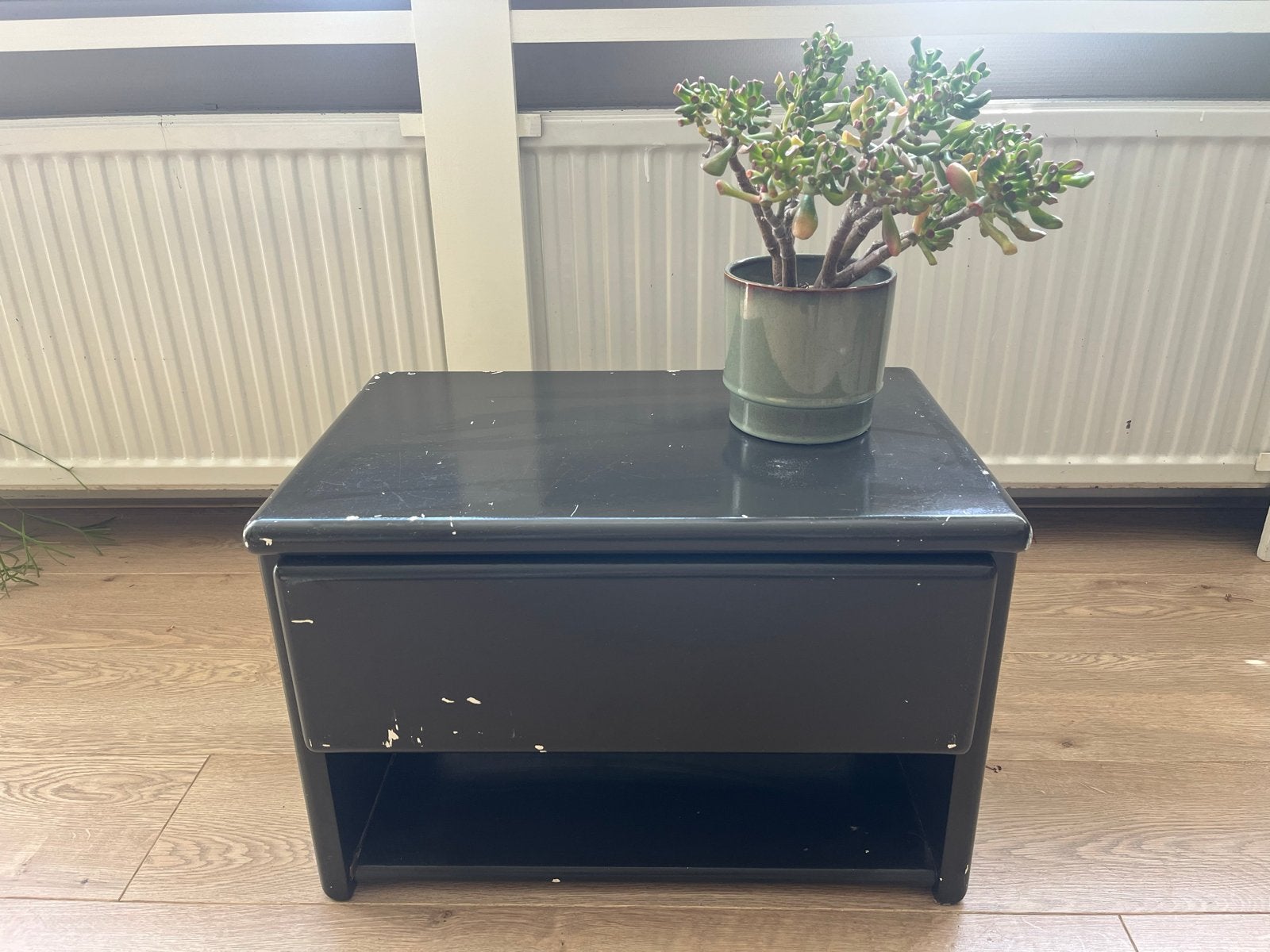 2x bruin nachtkastje met lade, Huis en Inrichting, Slaapkamer | Nachtkastjes, Ophalen, Gebruikt, Minder dan 45 cm, Minder dan 55 cm
