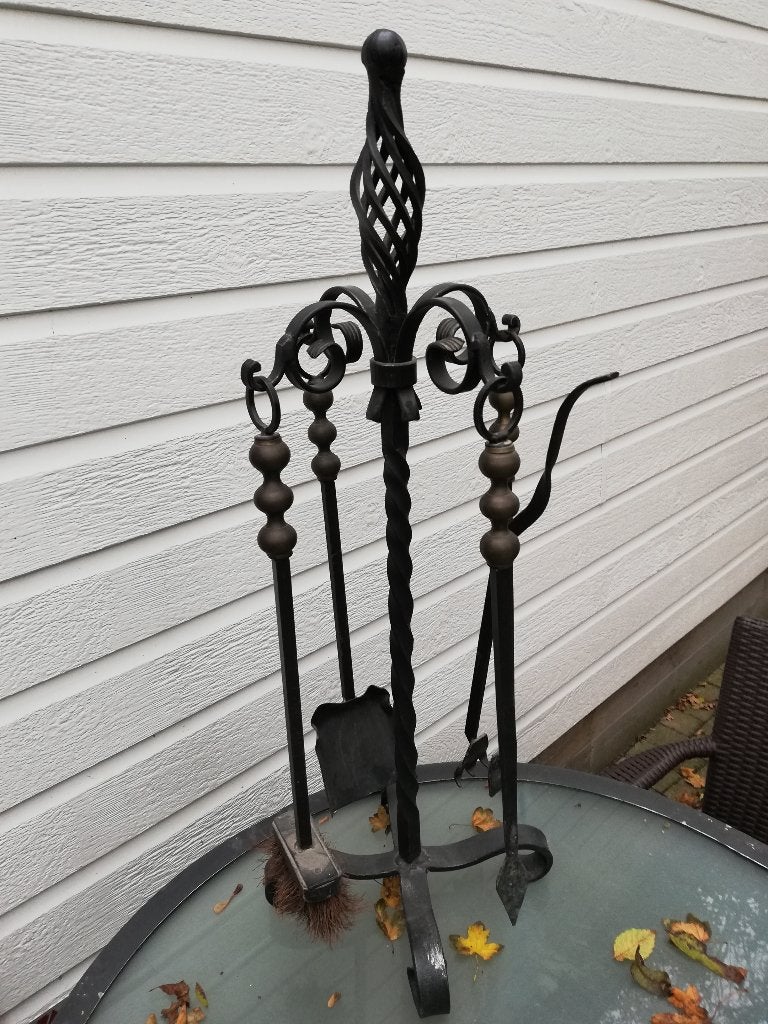 Groot robuust ijzeren haardstel, messing knoppen, 85cm hoog, Ophalen, Zo goed als nieuw, Zwart, Metaal