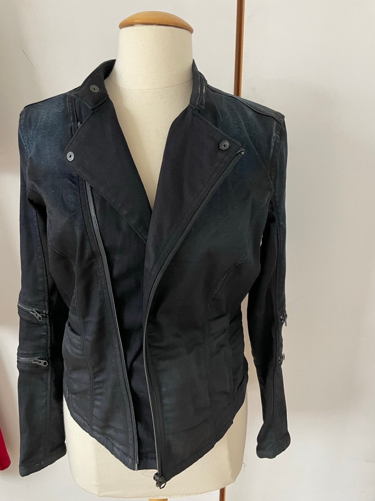 G-Star RAW Biker Spijkerjasje - Maat M - Blauw Zwart, Ophalen of Verzenden, Gedragen, Maat 38/40 (M), Meerkleurig