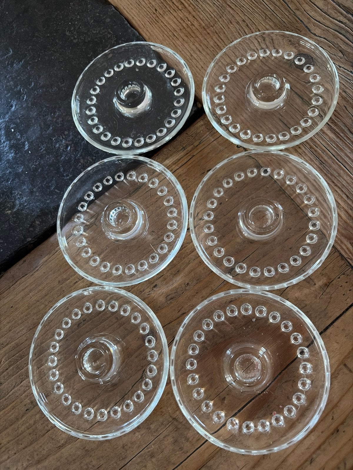 Set van 6 vintage glazen kaarsen houders, Antiek en Kunst, Antiek | Glas en Kristal, Ophalen of Verzenden
