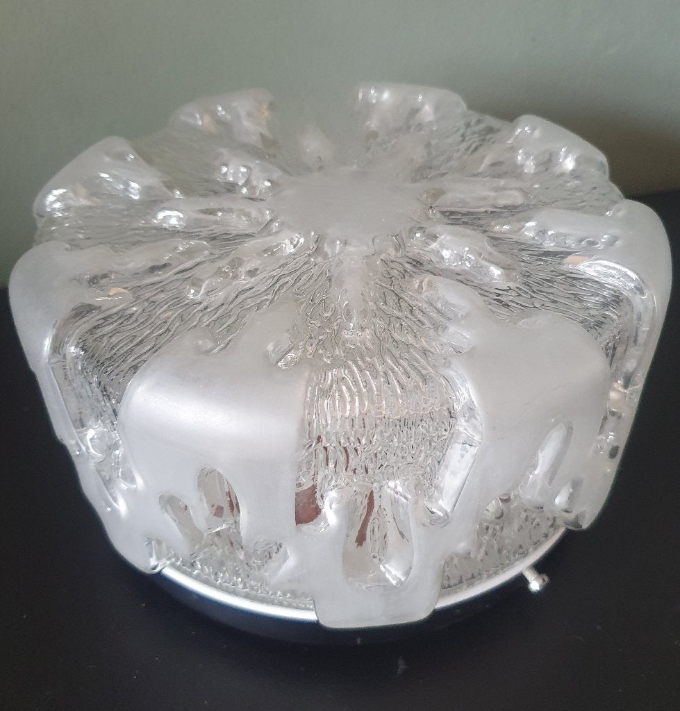 Ronde wand / plafondlamp van ijsglas - Hugo Honsel Leuchten, Zo goed als nieuw, Wit, Glas, 20 cm