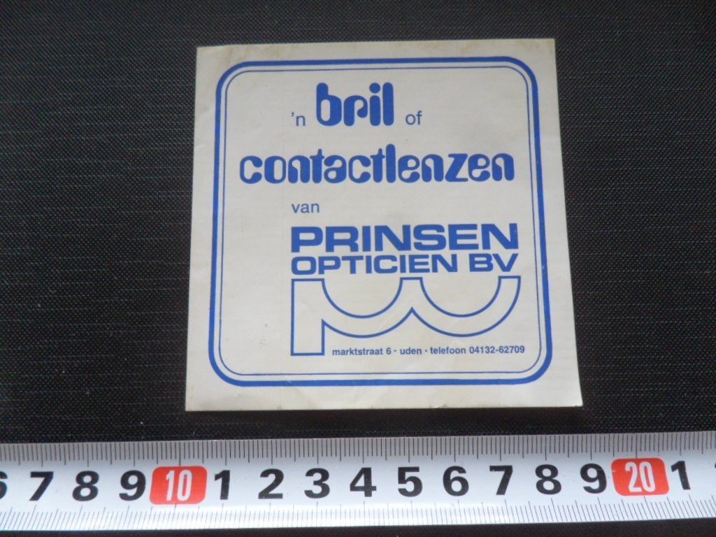 sticker Uden Marktstraat 6 PRINSEN Opticien bv, Verzamelen, Ophalen, Zo goed als nieuw