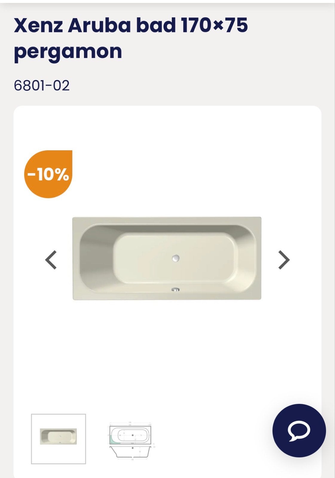 Xenz Aruba bad 170x75 pergamon - Nieuw in verpakking, Doe-het-zelf en Verbouw, Ophalen, Nieuw, Bad