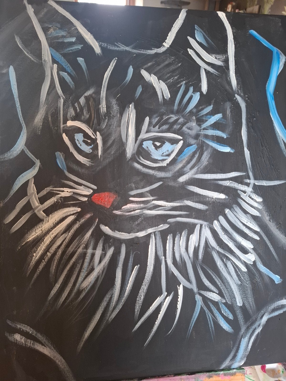 Uniek Kattenportret - Handgeschilderd Kunstwerk, Antiek en Kunst, Acrylverf, Ophalen of Verzenden, Dieren, Handgeschilderd