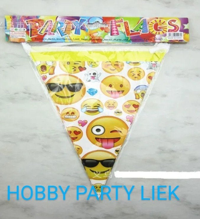 Emoji vlaggenlijn/ tafelkleed/ ballonnen set nr S318, Ophalen of Verzenden, Nieuw, Versiering, Verjaardag