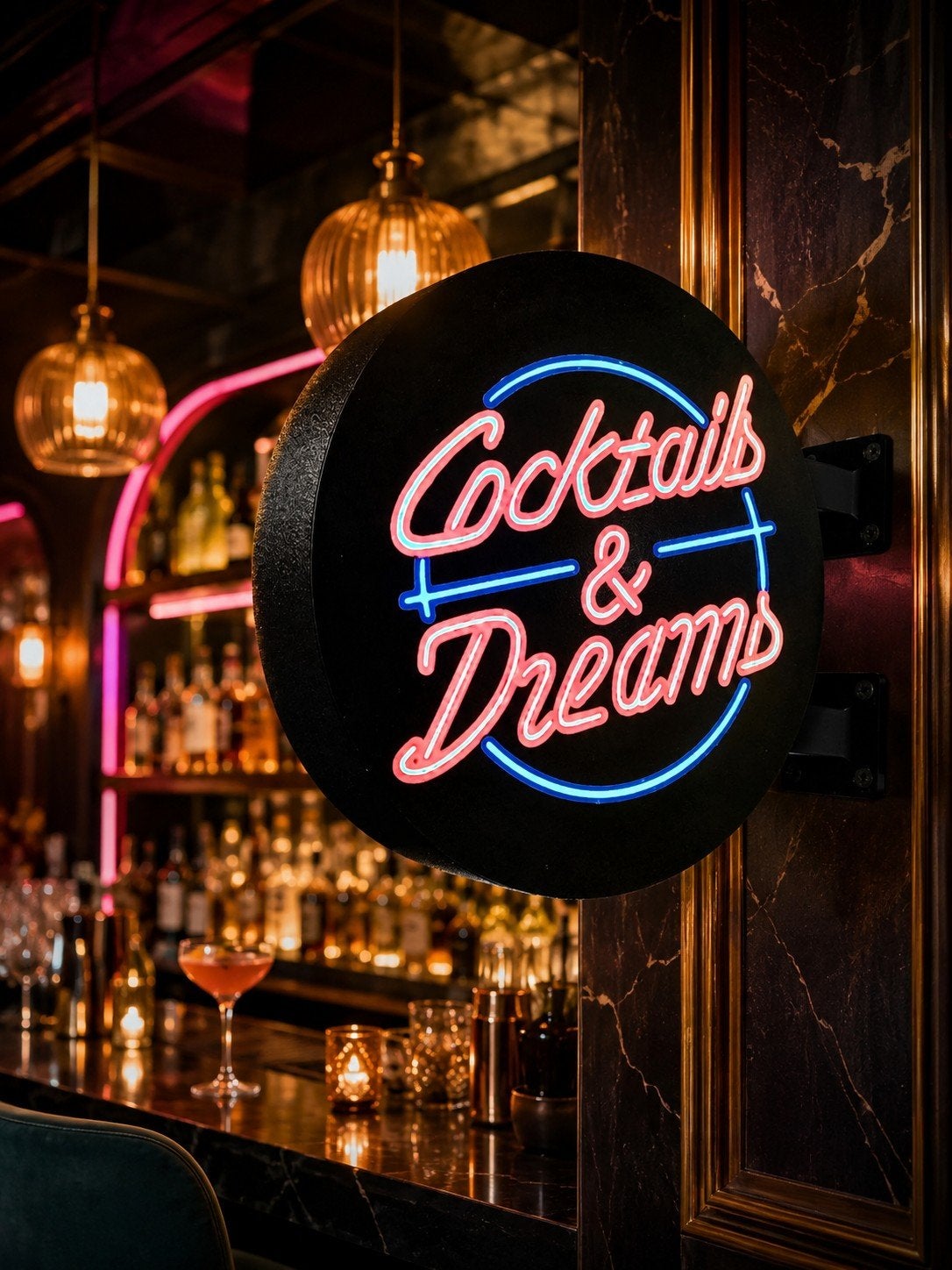 Dubbelzijdige 'Cocktails & Dreams' LED Lichtbak, Ophalen of Verzenden, Nieuw, Lichtbak of (neon) lamp