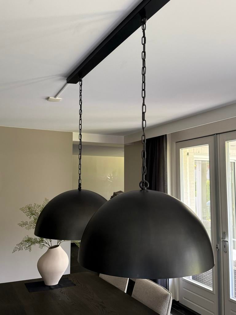 Moderne industriële hanglamp zwart met goud, 60 cm diameter, Ophalen, Rond, Zo goed als nieuw, Minder dan 100 cm