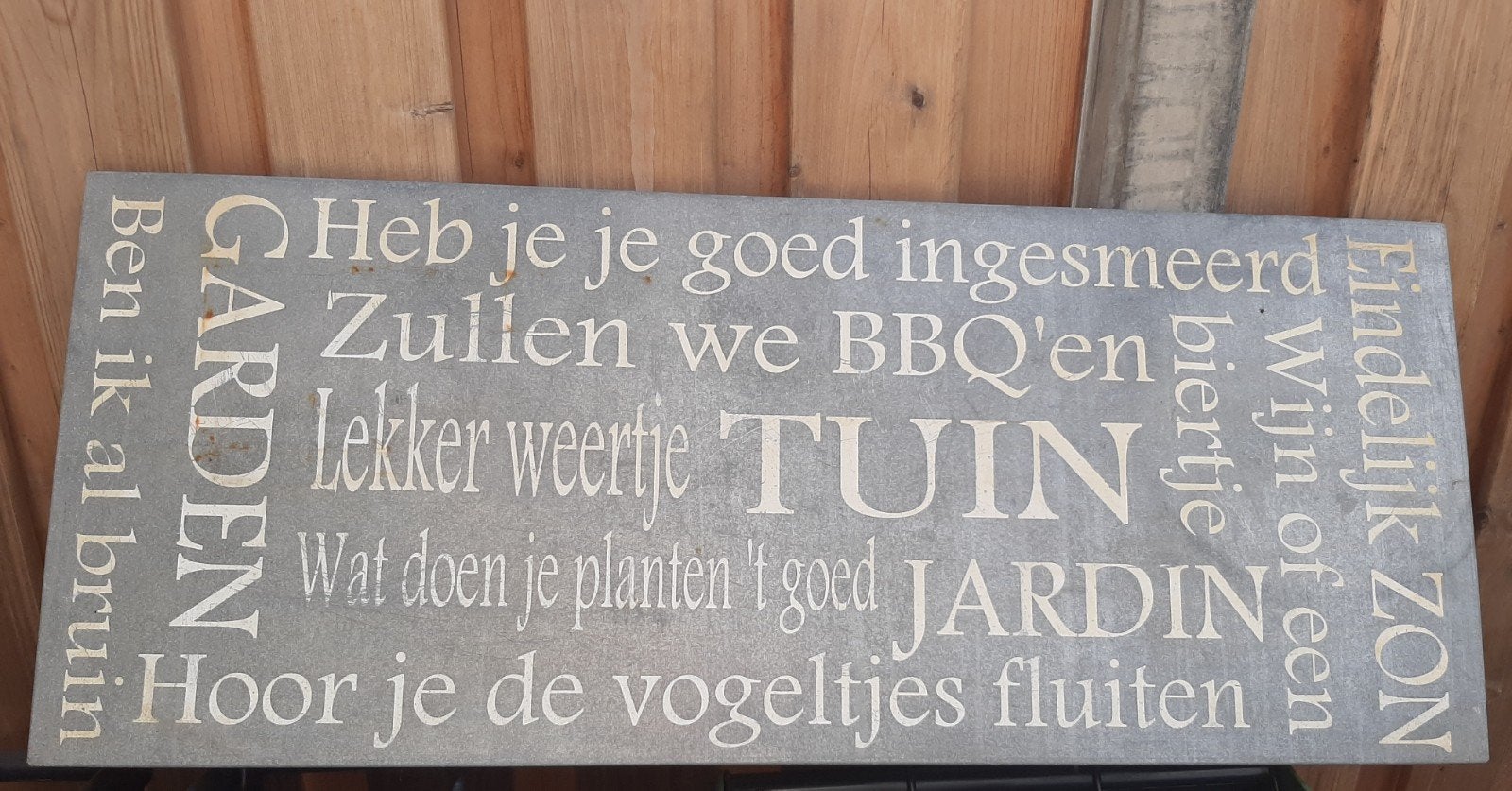aluminium tuinbord met tekst 98x40cm, Ophalen, Gebruikt