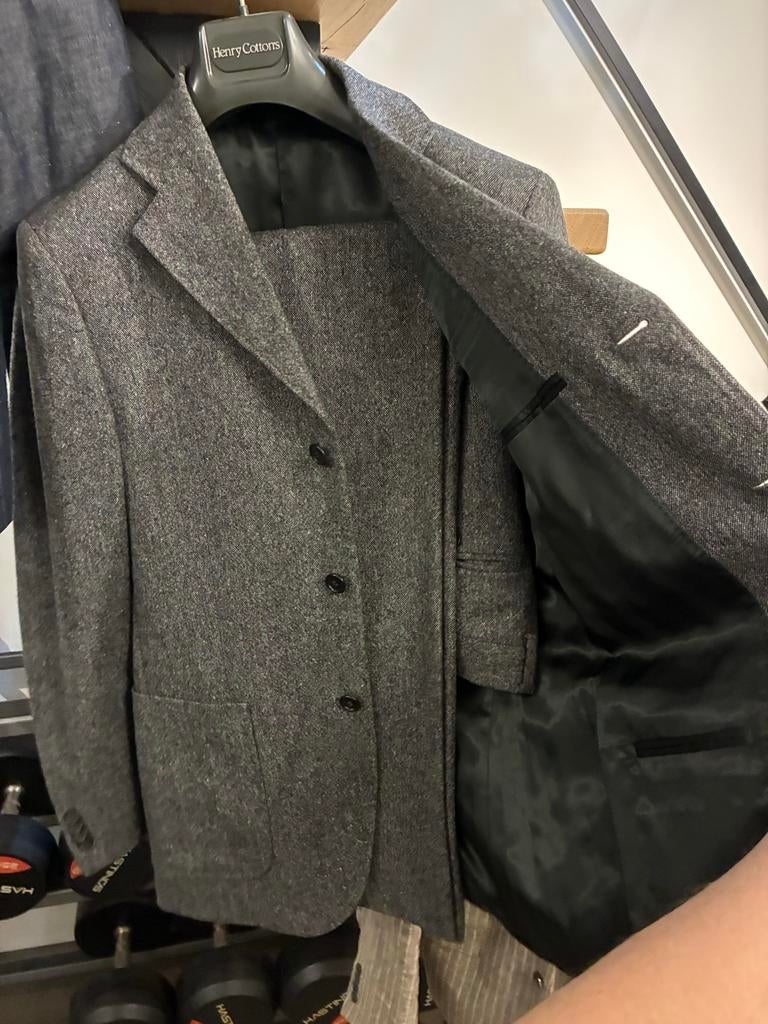 Stijlvol Tweedelig Pak – 100% Wol, Peaky Blinders Stijl, Ophalen, Gedragen, Maat 48/50 (M), Grijs