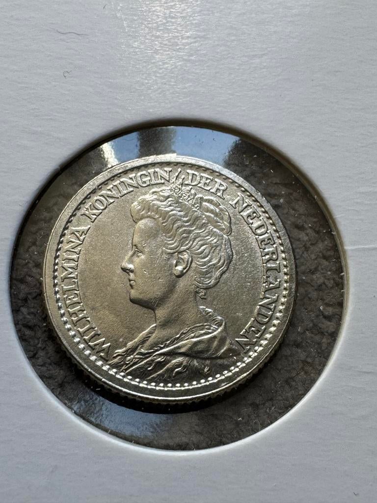 Zilveren kwartje Wilhelmina 1918, Zilver, 25 cent, Ophalen of Verzenden, Koningin Wilhelmina