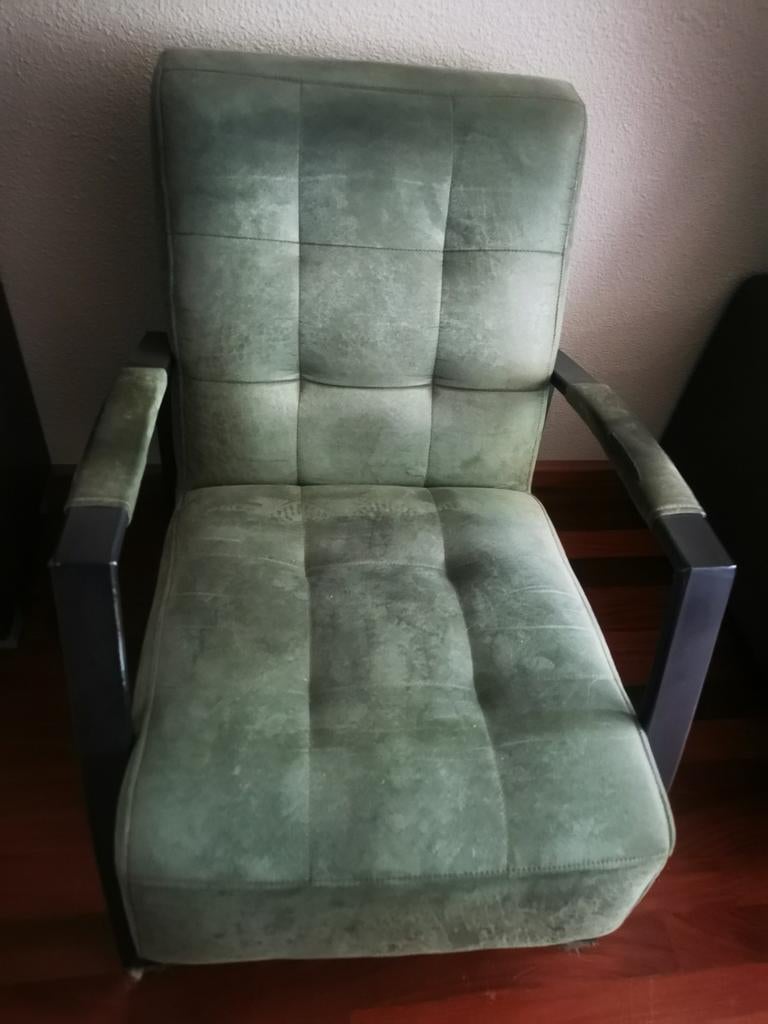 Industriele fauteuil groen, Huis en Inrichting, Fauteuils, Ophalen, Gebruikt, 75 tot 100 cm, Stof