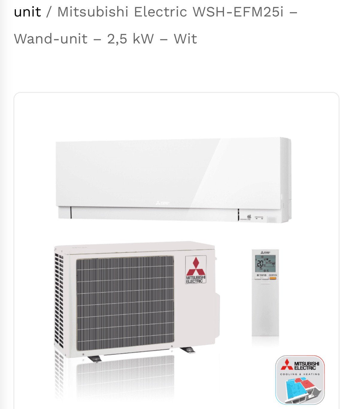 Mitsubishi electric airco split unit, 3 snelheden of meer, Ophalen of Verzenden, Zo goed als nieuw, 100 m³ of groter