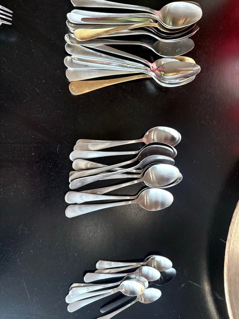 Grote Bestekset (14 personen) - zilver/goud, Ophalen, Gebruikt, Rvs of Chroom, Vaatwasserbestendig