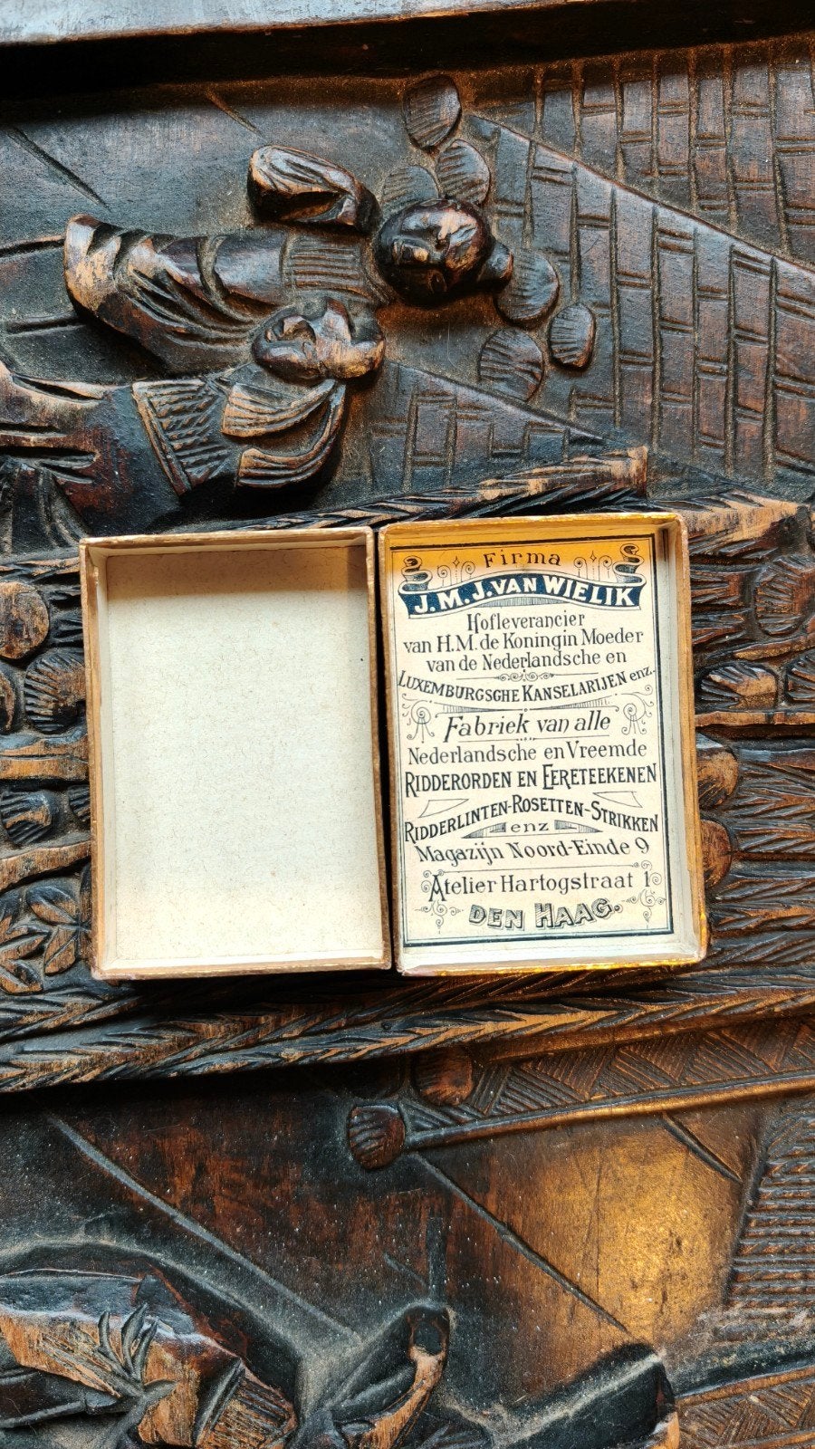 Mooi oud medaille doosje van Wielik rond 1900., Ophalen of Verzenden, Landmacht, Nederland, Lintje, Medaille of Wings