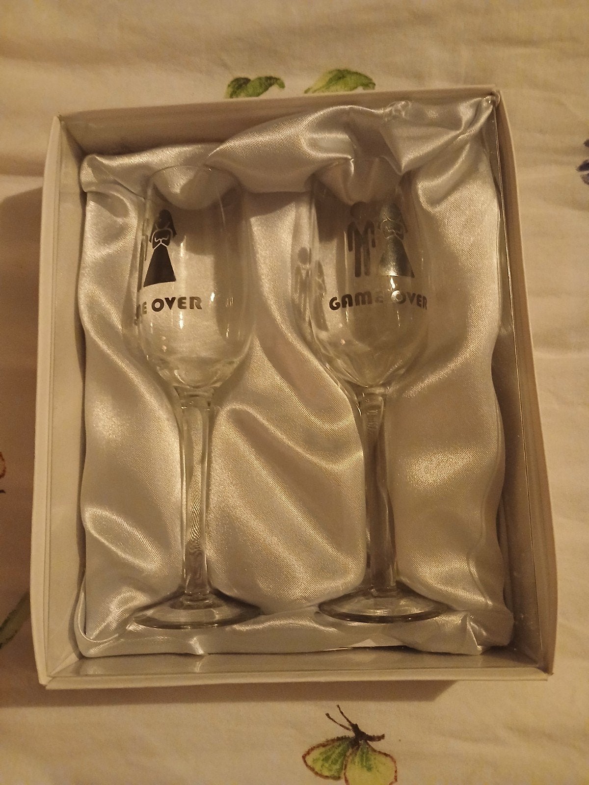 Champagneglazen 'Game Over' - Bruiloft/Huwelijkscadeau, Ophalen of Verzenden, Nieuw, Glas, Modern