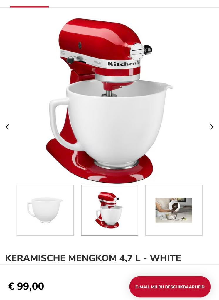 Kitchenaid mengkom 4,7L zgan, 4 liter of meer, Ophalen of Verzenden, Zo goed als nieuw, 3 snelheden of meer