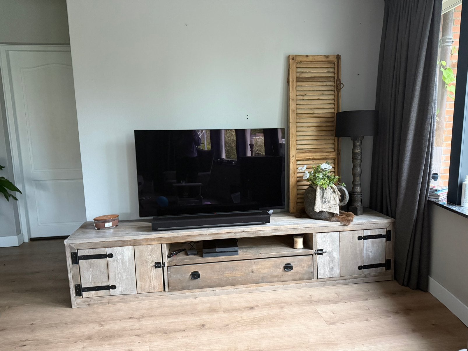 Steigerhout tv meubel, Huis en Inrichting, Ophalen, Zo goed als nieuw, 200 cm of meer, Minder dan 100 cm