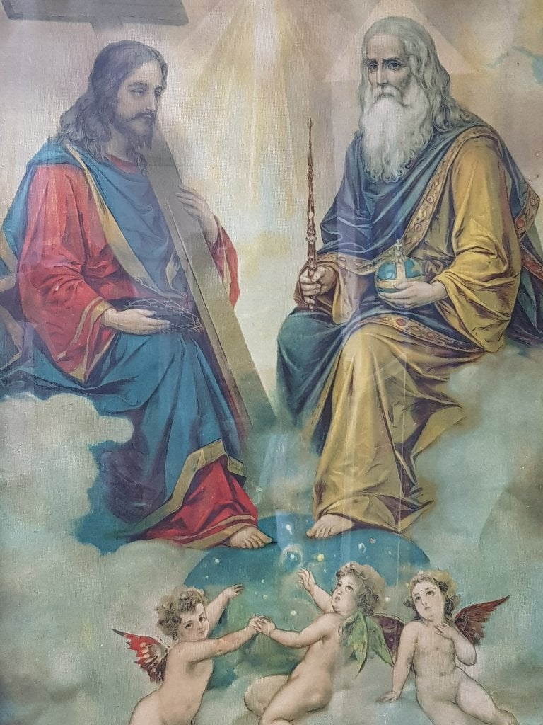 Mooie grote antieke ingelijste religieuze prent uit Italië., Ophalen of Verzenden