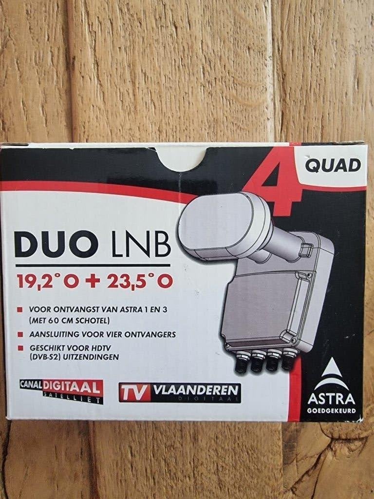 DUO LNB, Quad, dubbele kop satelliet ontvanger, Ophalen of Verzenden, Gebruikt, (Schotel)antenne-accessoires, Overige merken