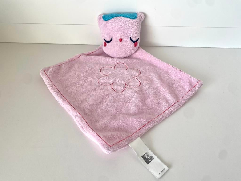 Hema Knuffeldoekje Roze met Bloem en Beertje, Ophalen of Verzenden, Gebruikt, Overige typen