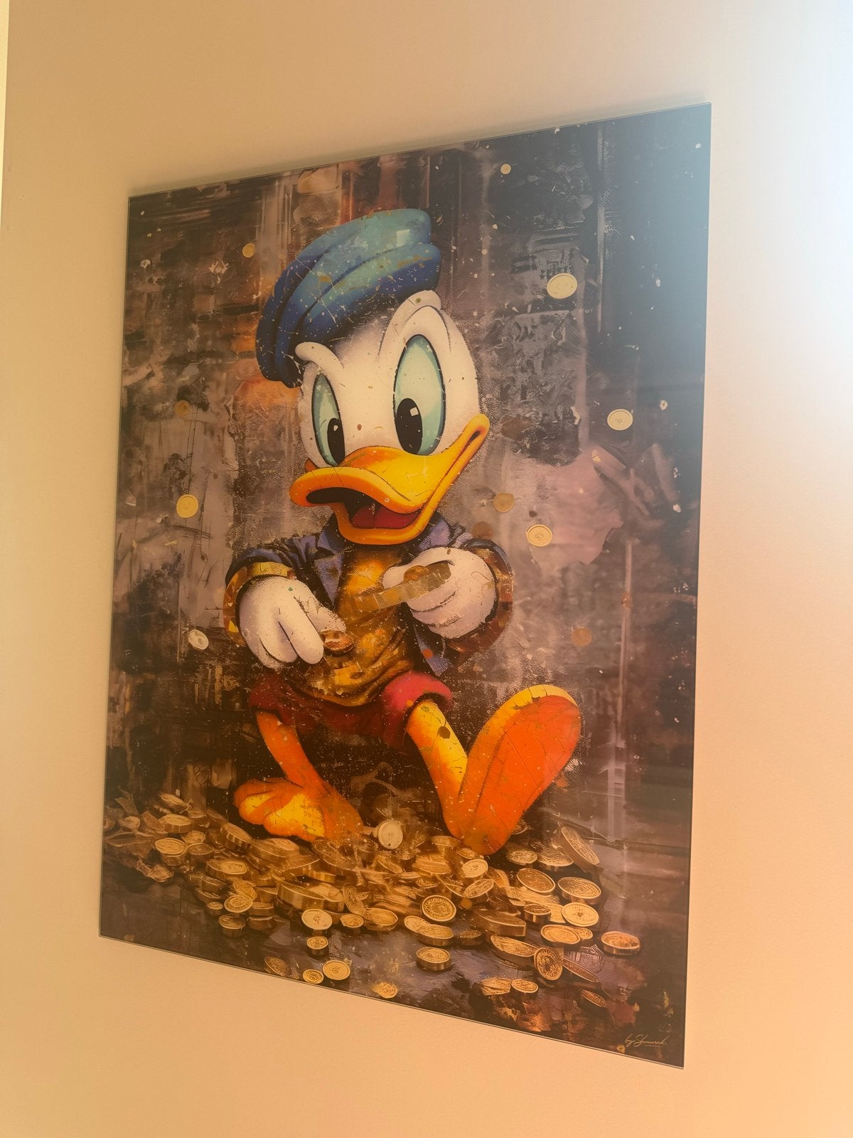 Modern schilderij: Dagobert Duck met munten, Ophalen, Glas, Print, Stripfiguren/cartoons