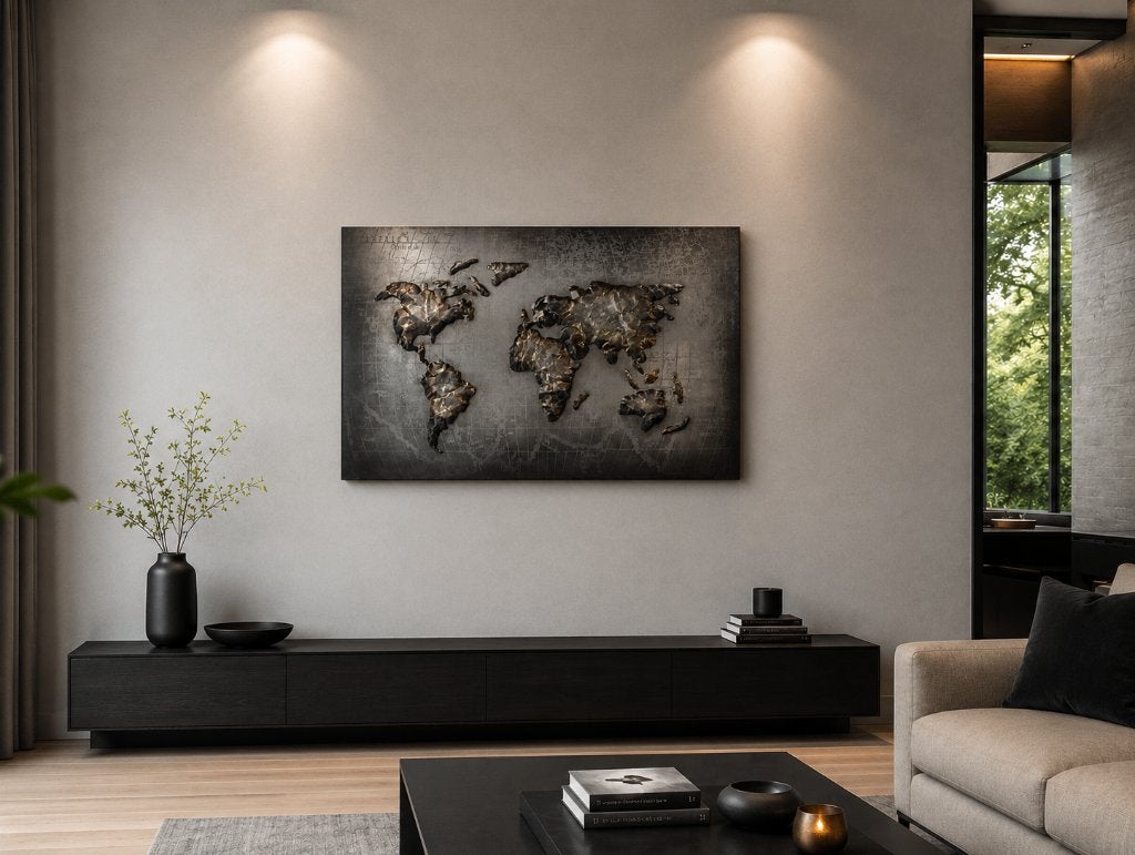 schilderij / WERELDKAART / METAAL / opruiming 50% korting, Metaal, Schilderij, 80 cm, Nieuw