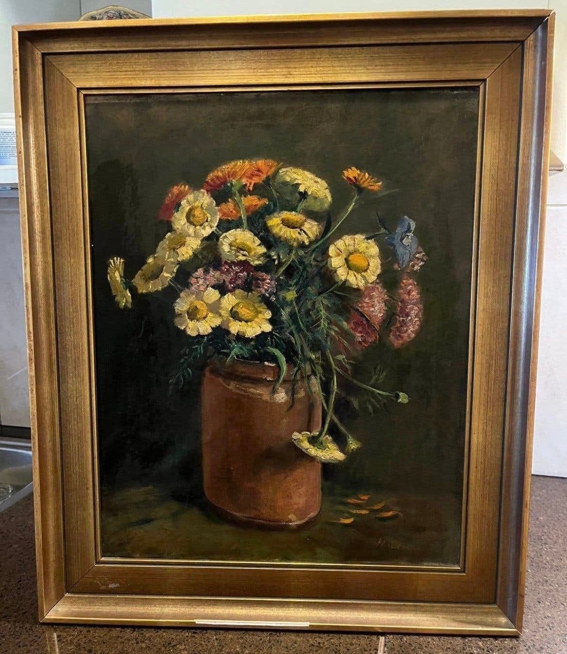 Hollands school antiek olieverg bloemen schilderij, Ophalen