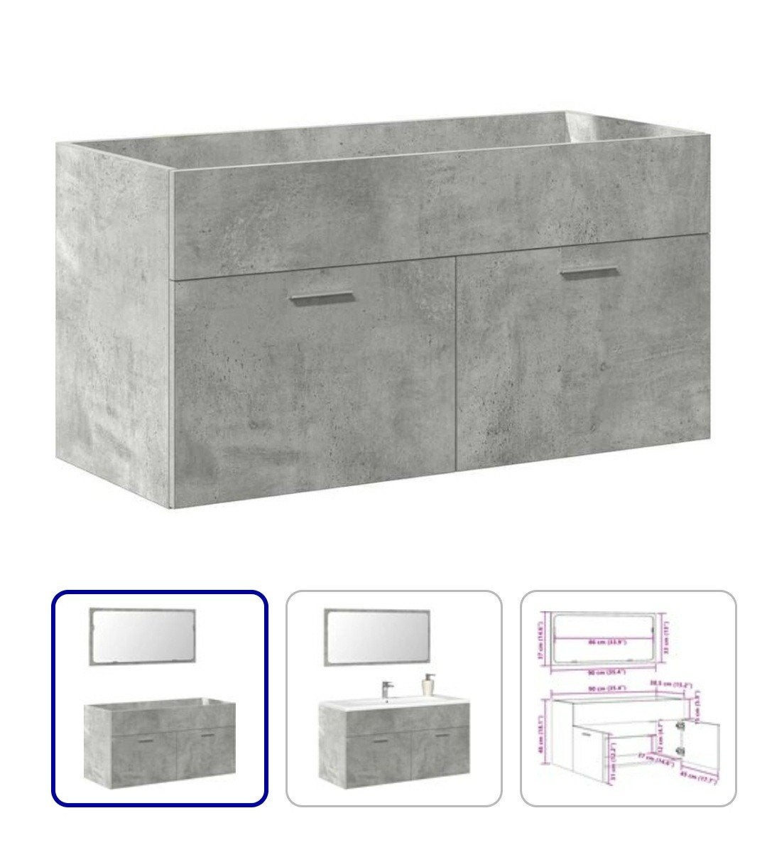 Badkamerkast wastafel meubel betongrijs vidaxl, Ophalen, 25 tot 50 cm, 50 tot 100 cm, Minder dan 100 cm