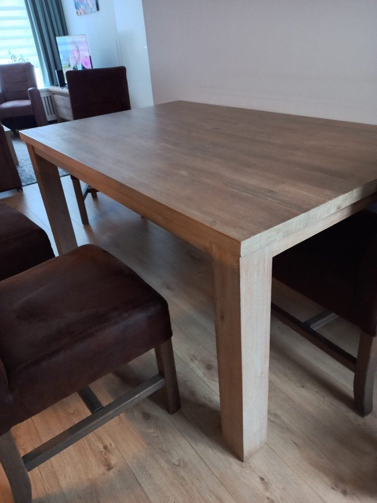 Robuuste houten eettafel en salontafel set, Ophalen, Gebruikt, Landelijk, Robuust, 50 tot 100 cm
