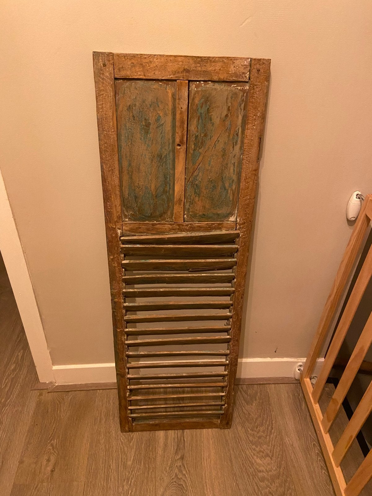 Vintage houten luik met lamellen en panelen, Ophalen