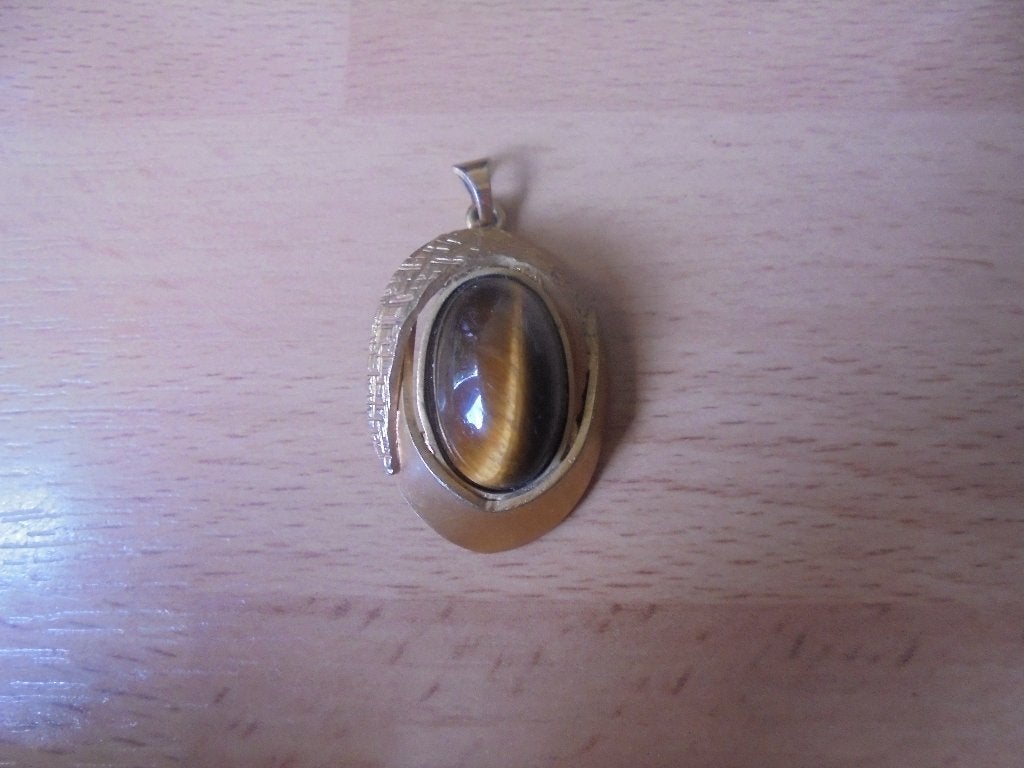 Vintage kettinghanger tijgeroog, Ophalen of Verzenden, Zo goed als nieuw, Bruin, Steen of Mineraal