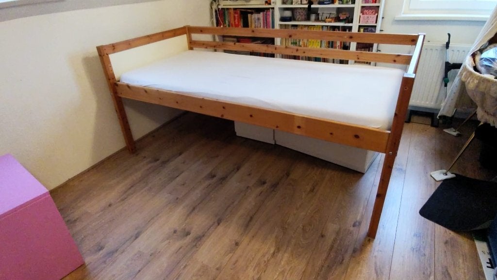 Houten (knoesten) halfhoogslaper inclusief matras en latten, Ophalen, 90 cm, Eenpersoons, Wit