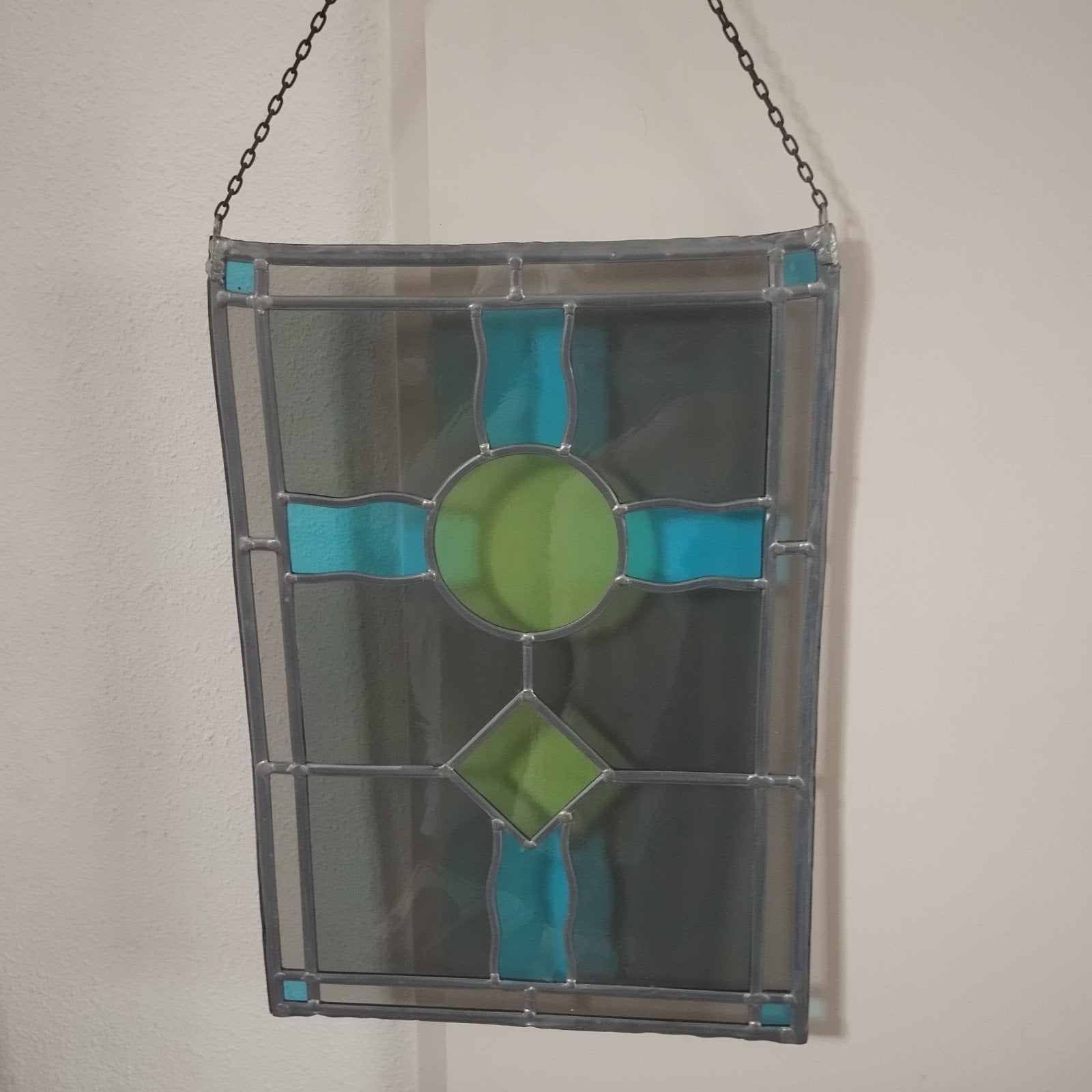 Glas-in-lood raamhanger met geometrisch patroon, Ophalen of Verzenden