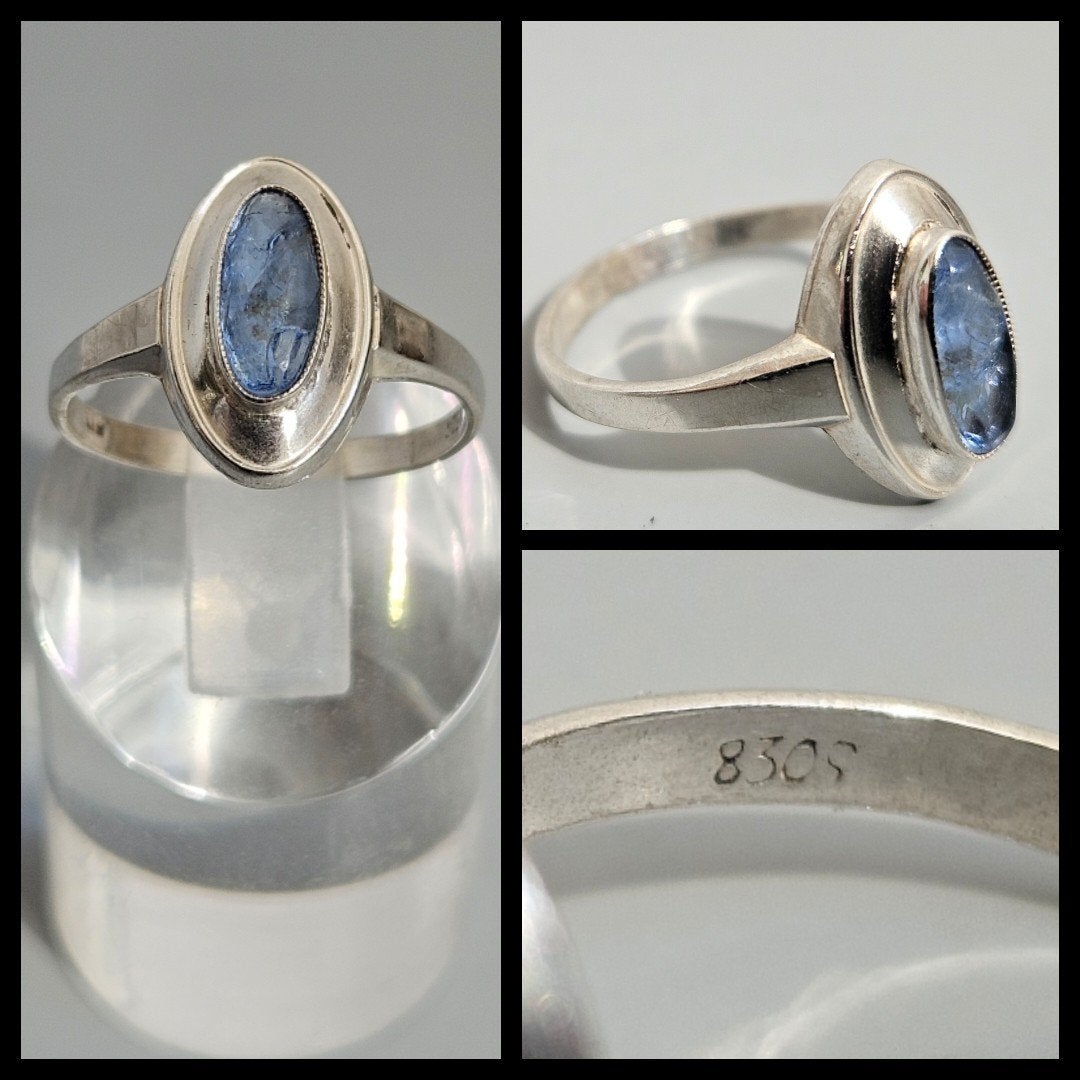Zilver,  zilveren ring bezet met blauwe steen., Ophalen of Verzenden, Zilver, Ring, Met edelsteen