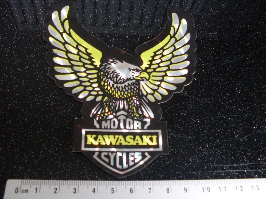 glitter sticker motor kawasaki cycles adelaar roofvogel, Verzamelen, Ophalen of Verzenden, Zo goed als nieuw, Auto of Motor