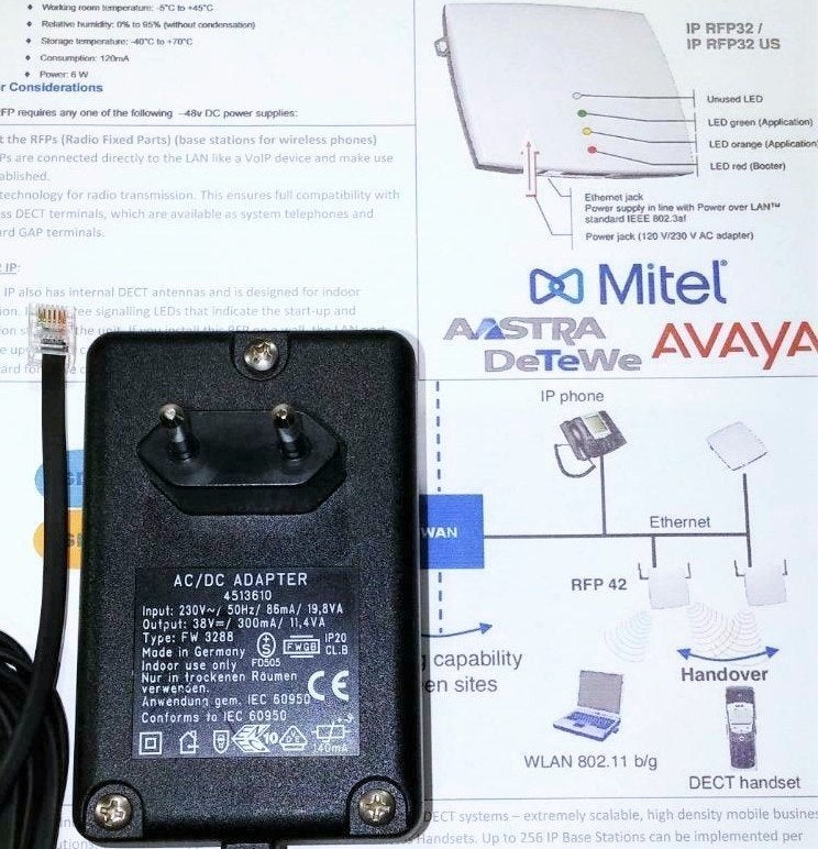 FRIWO FW3288 38V 0.3A RFP L32 IP Adapter 4513610 Avaya Mitel, Computers en Software, Pc- en Netwerkkabels, Ophalen of Verzenden